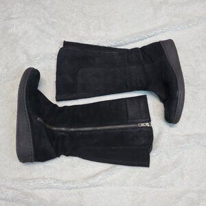 Born Black Suede Leather Goth Side Zipper Flat Riding Pull On Boots Shoe Women 6